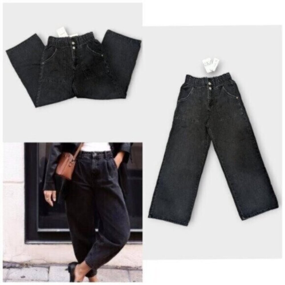 Zara Black Paper Bag Waist Denim Jeans Size 26 Women